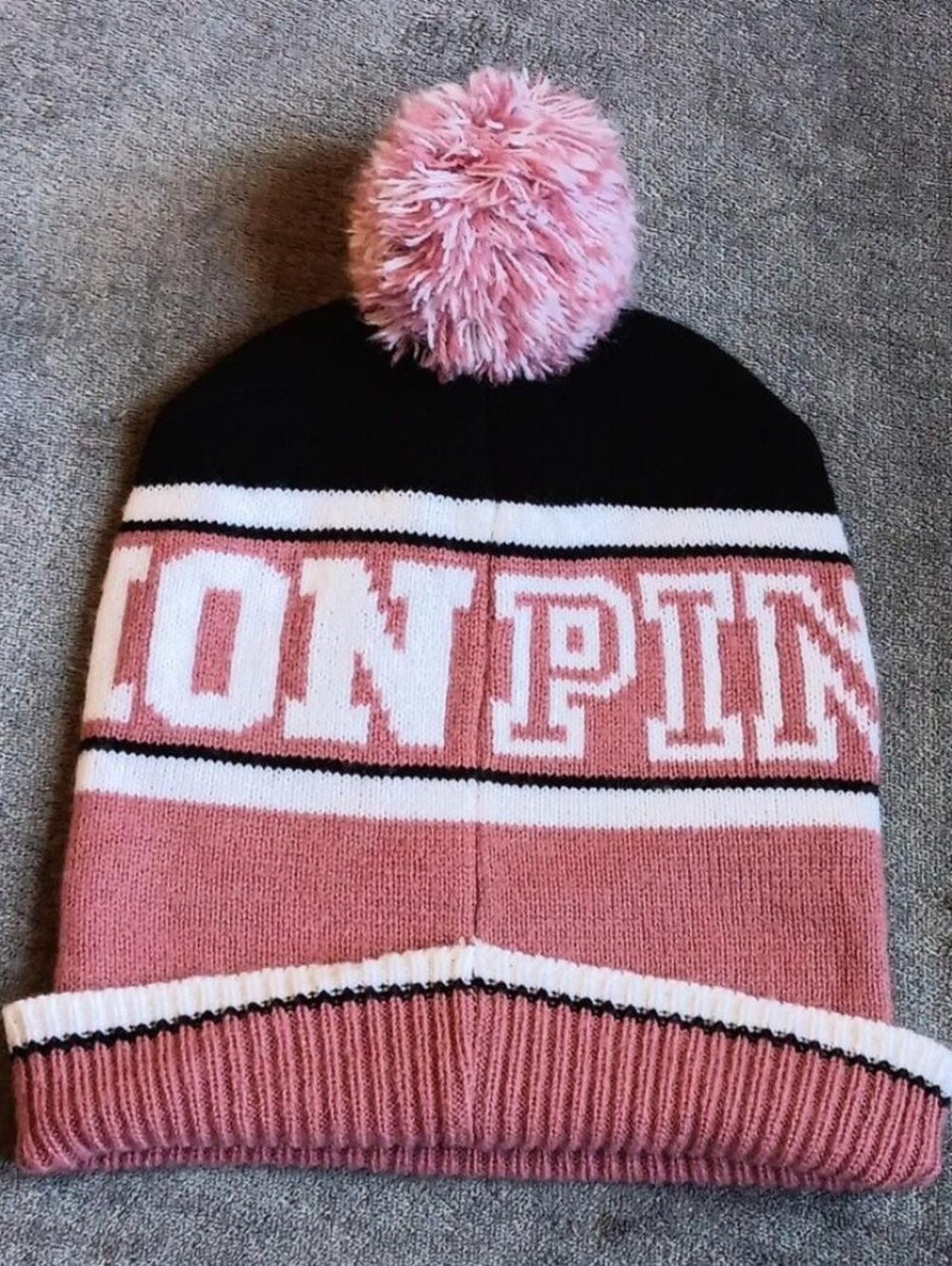 Victorias Secret Pink Nation Knit Beanie Hat, Winter, Fall, Pom Pom Womens